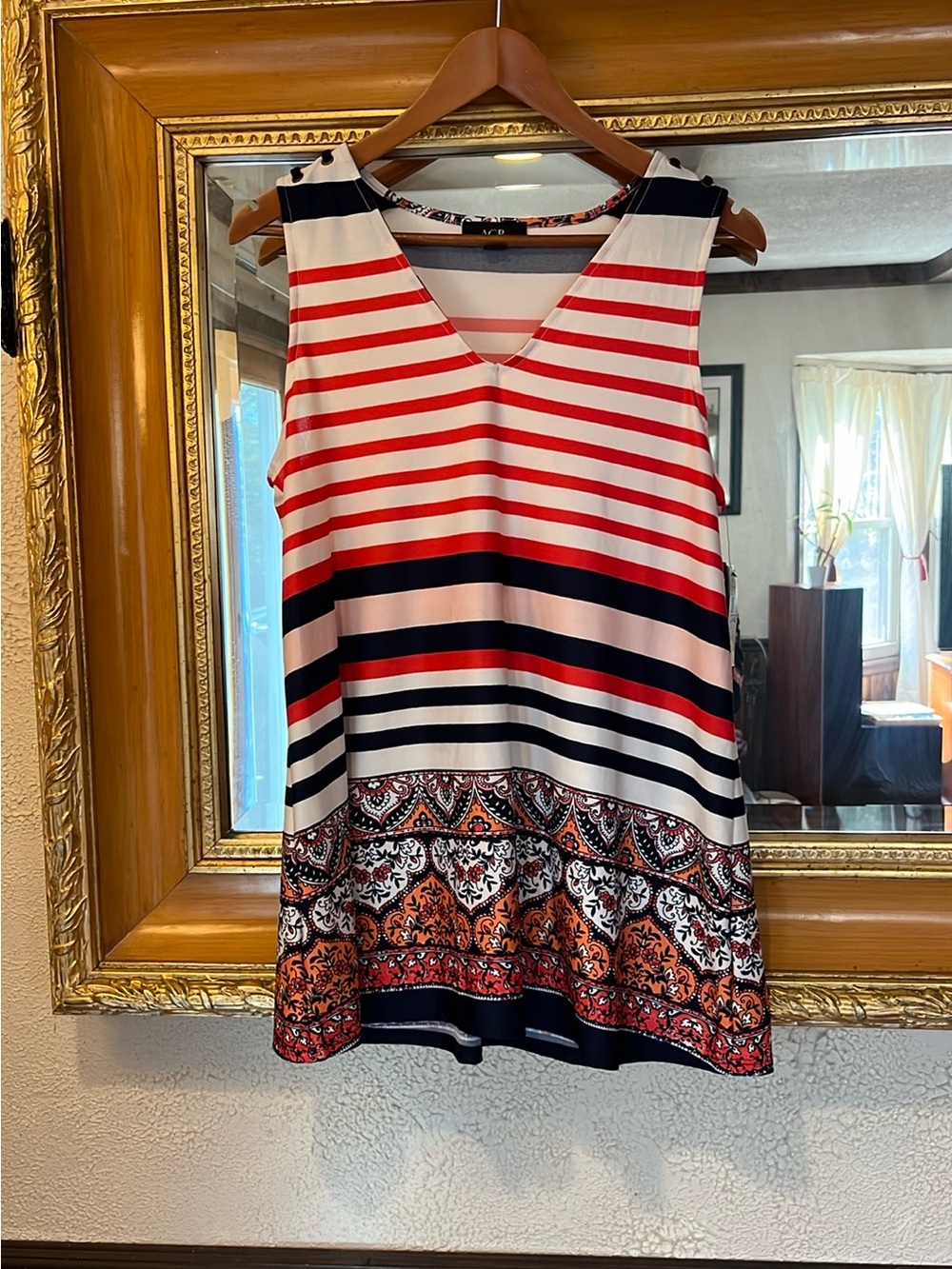 NWT AGB Floral & Striped Dressy Tank - Size L